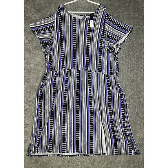 Lane Bryant Dress Womens Size 38/40 Purple Black‎ Short Sleeve Pockets NWT - Picture 1 of 7